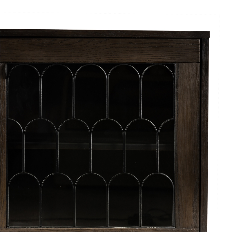 Bowery Hill Modern Oak Wood/Tempered Glass/Metal Buffet Cabinet in Oak