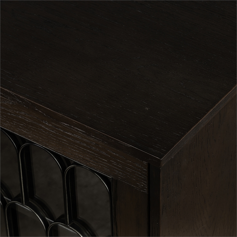 Bowery Hill Modern Oak Wood/Tempered Glass/Metal Buffet Cabinet in Oak