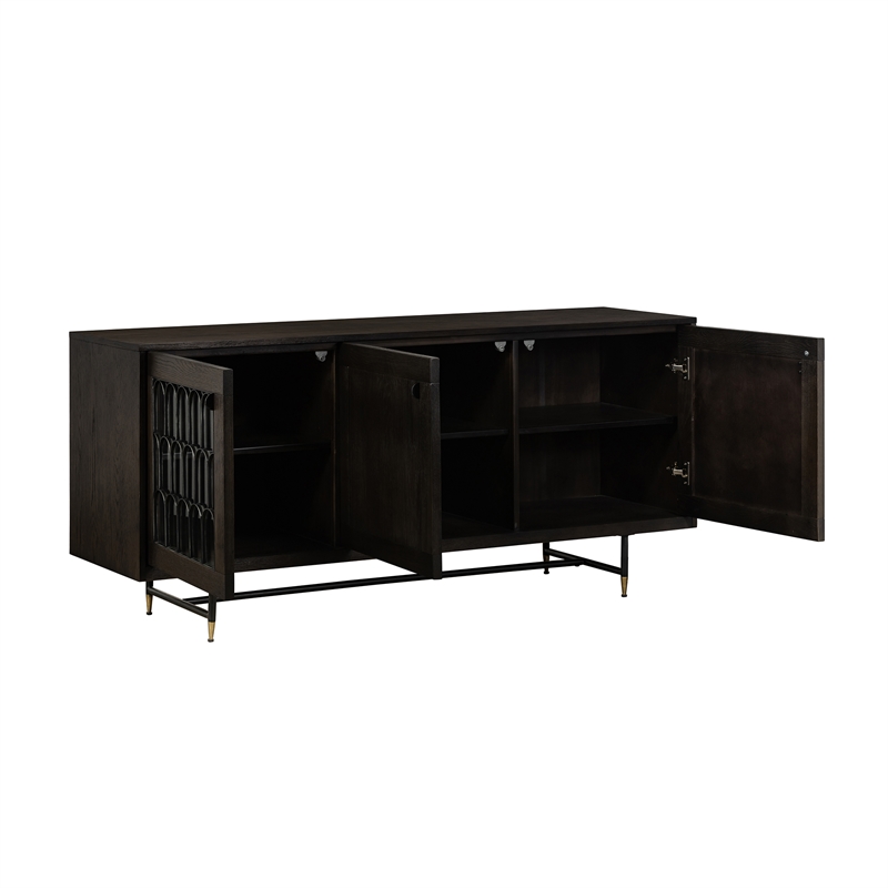 Bowery Hill Modern Oak Wood/Tempered Glass/Metal Buffet Cabinet in Oak