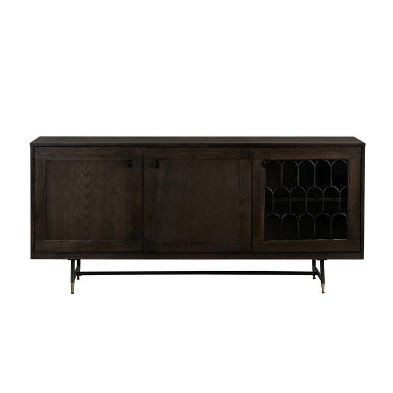 Bowery Hill Modern Oak Wood/Tempered Glass/Metal Buffet Cabinet in Oak