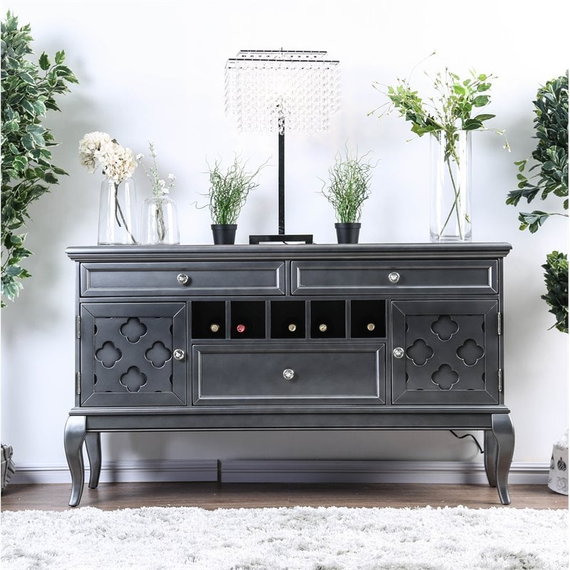 Bowery Hill Transitional Wood Wine Rack Sideboard in Gray