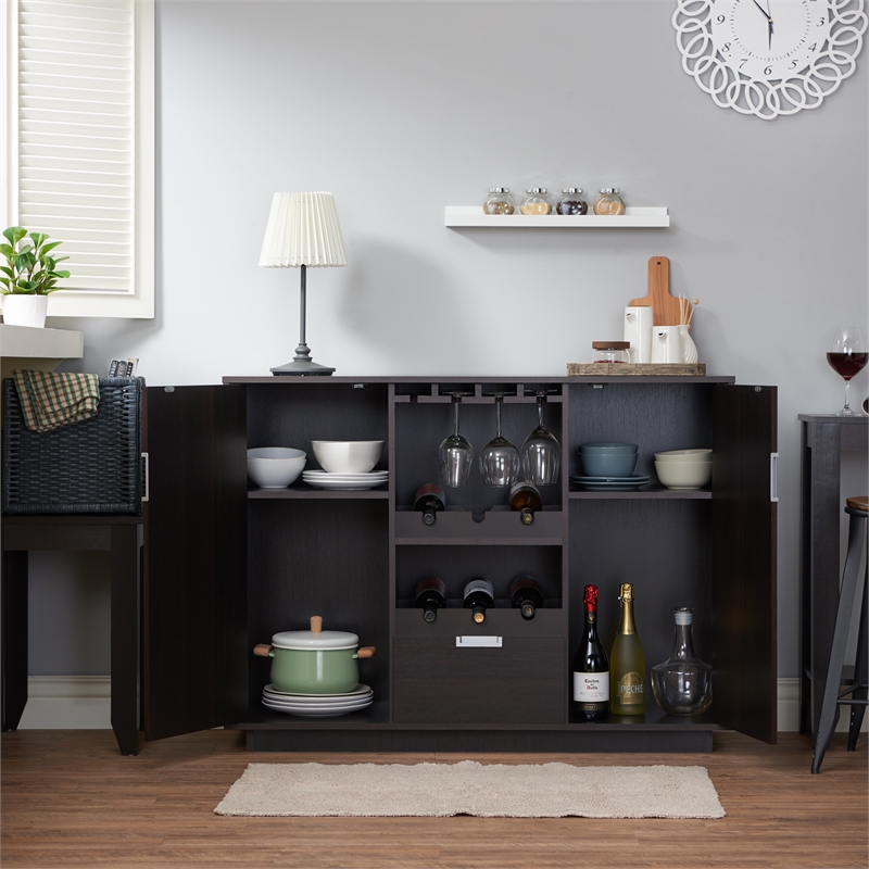 Bowery Hill Contemporary Wood Wine Rack Buffet in Espresso