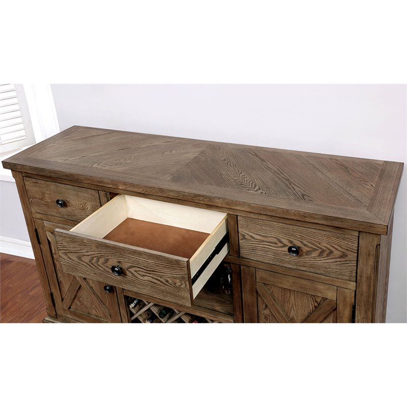 Bowery Hill Farmhouse Wood Multi-Storage Buffet in Light Oak
