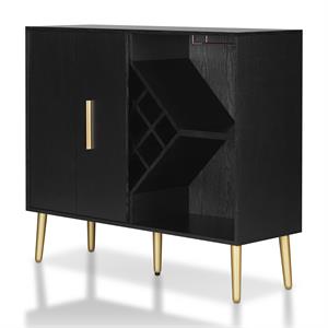 bowery hill contemporary wood multi-storage buffet in black/gold