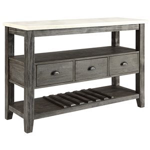bowery hill marble top wine rack server in white and gray oak
