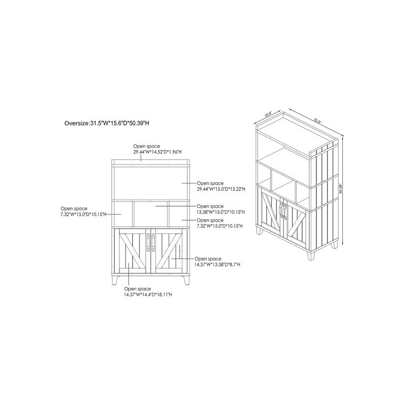 Bowery Hill Farmhouse Wood 8-Shelf Buffet in Distressed Walnut