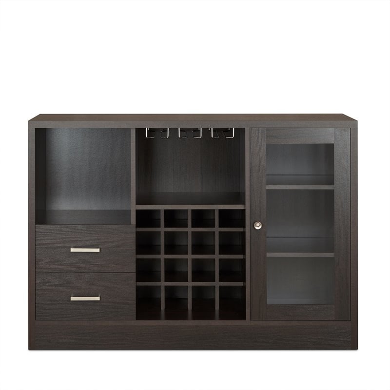 Bowery Hill Mid-Century Server with Wine Bottle Rack in Espresso