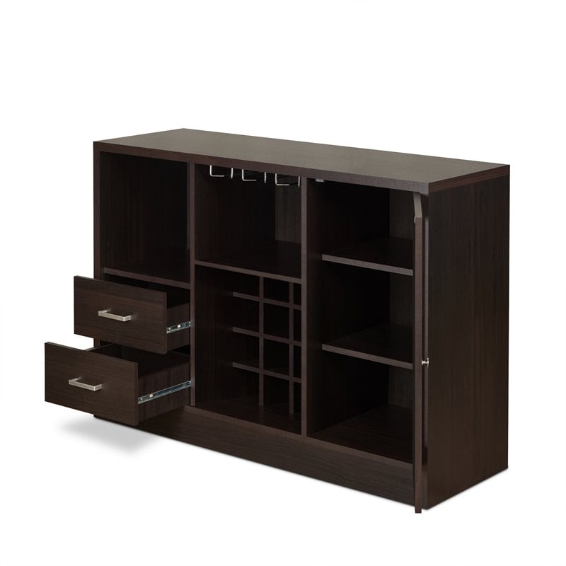 Bowery Hill Mid-Century Server with Wine Bottle Rack in Espresso