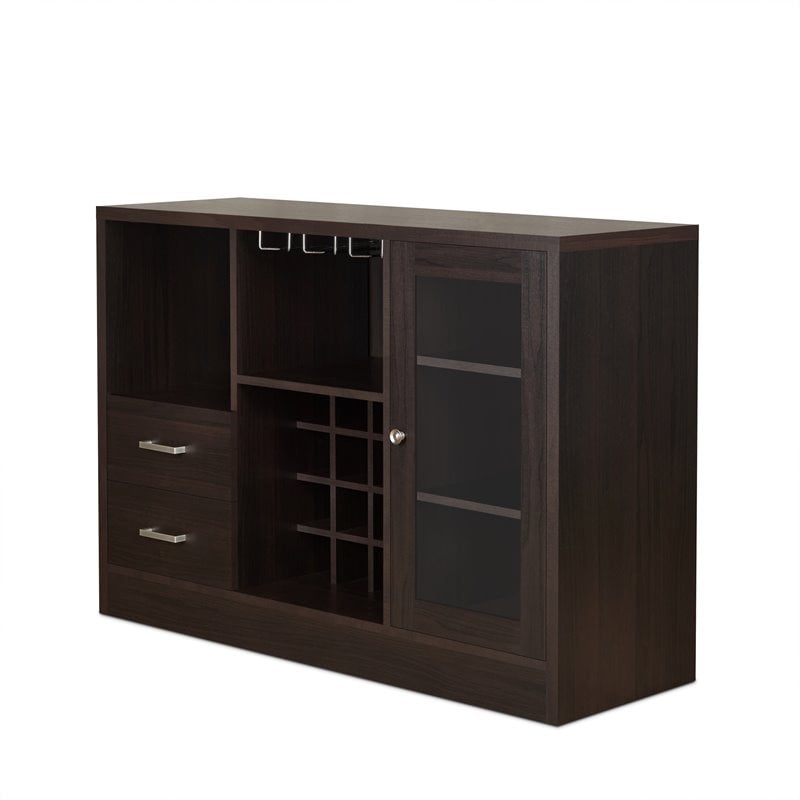 Bowery Hill Mid-Century Server with Wine Bottle Rack in Espresso