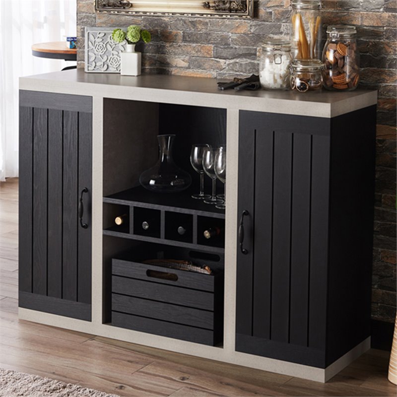 Bowery Hill Industrial Wood Wine Rack Buffet in Black and Cement