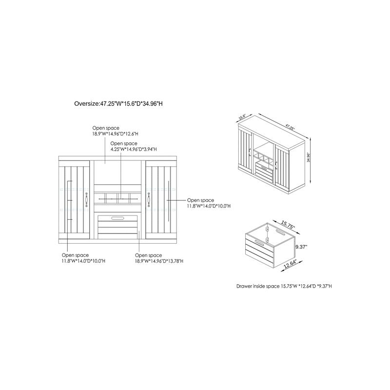 Bowery Hill Industrial Wood Wine Rack Buffet in Black and Cement