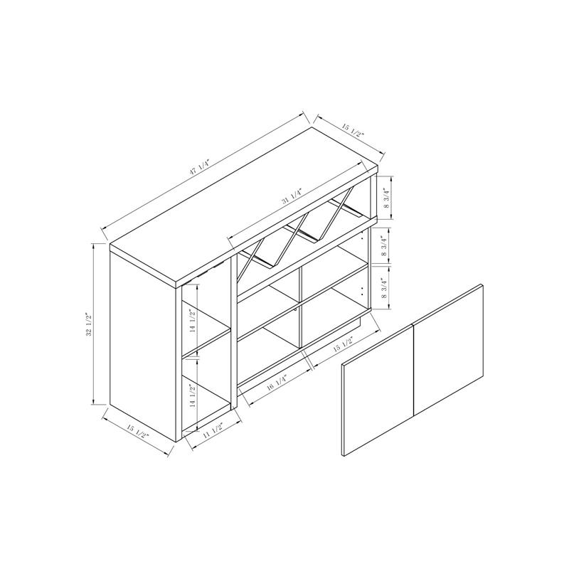 Bowery Hill Transitional Wood Wine Rack Buffet in Distressed Gray