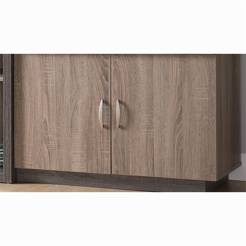 Bowery Hill Transitional Wood Wine Rack Buffet in Distressed Gray