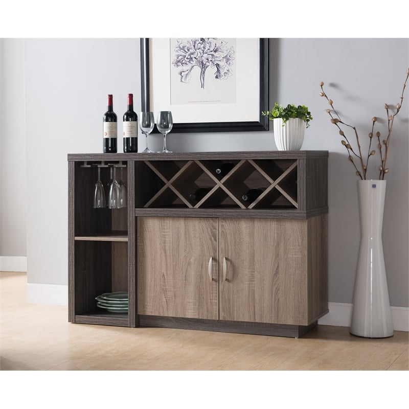 Bowery Hill Transitional Wood Wine Rack Buffet in Distressed Gray