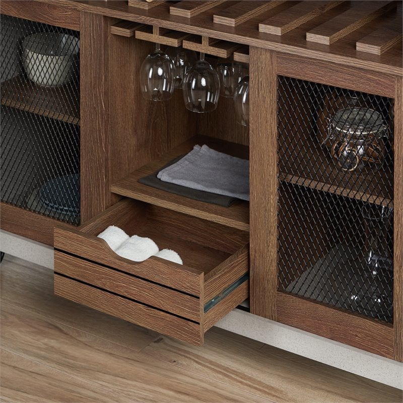 Bowery Hill Industrial Wood Wine Rack Buffet in Distressed Walnut
