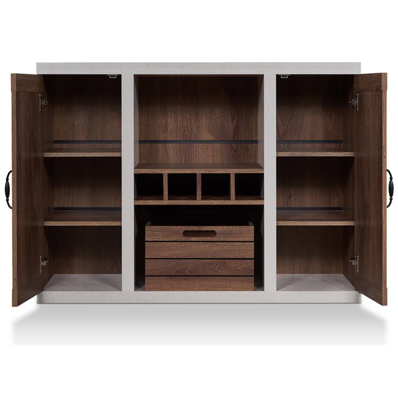 Bowery Hill Industrial Wood Wine Rack Buffet in Distressed Walnut