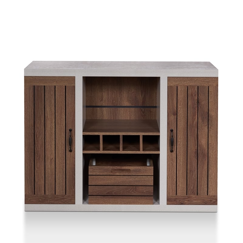 Bowery Hill Industrial Wood Wine Rack Buffet in Distressed Walnut