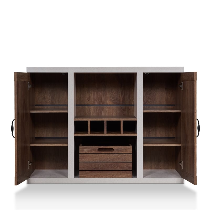 Bowery Hill Industrial Wood Wine Rack Buffet in Distressed Walnut
