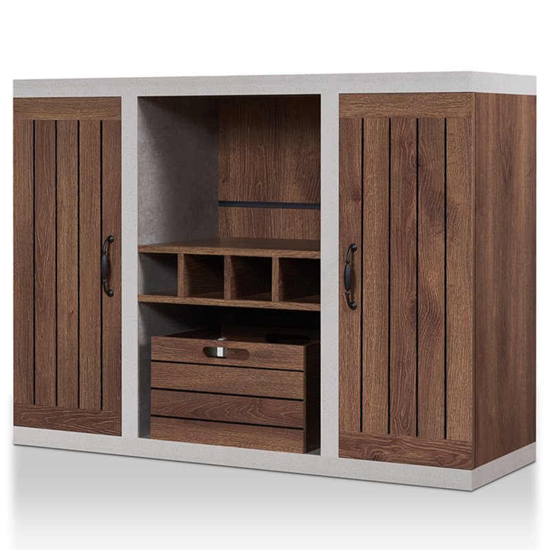 Bowery Hill Industrial Wood Wine Rack Buffet in Distressed Walnut