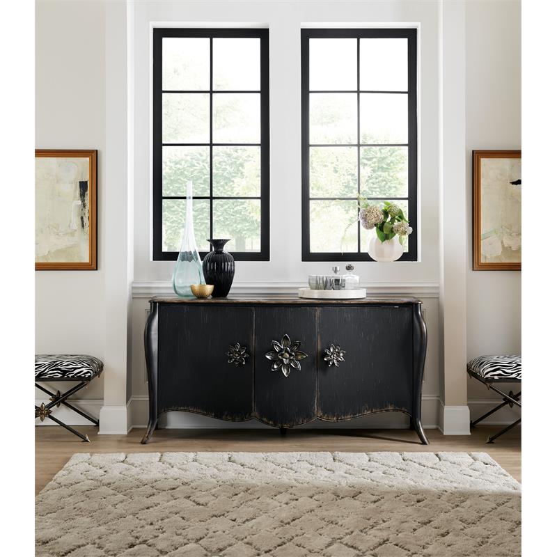 Bowery Hill Contemporary Three Door Buffet in Black Painted Finish