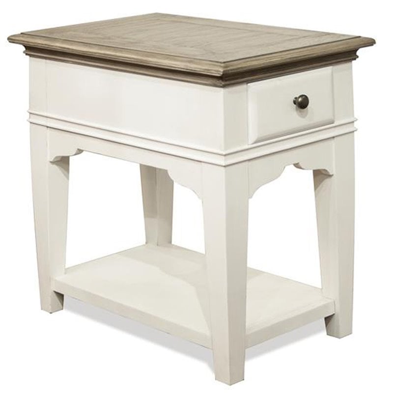 Bowery Hill 1 Drawer Coastal Wood End Table with Bottom Shelf in White