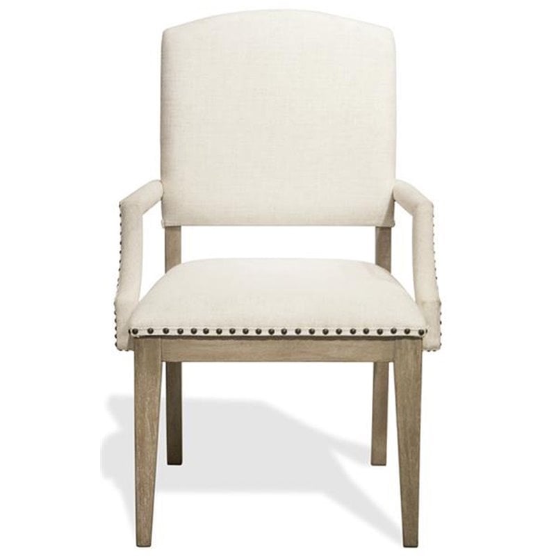 Bowery Hill Assembled 18.5'' Wood/Fabric Dining Arm Chair in Natural/White