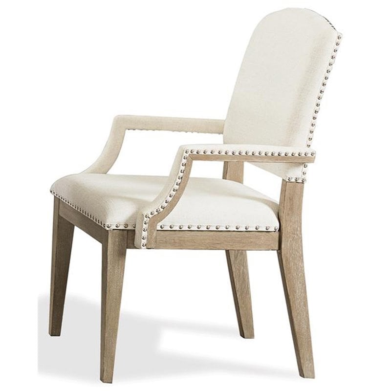 Bowery Hill Assembled 18.5'' Wood/Fabric Dining Arm Chair in Natural/White