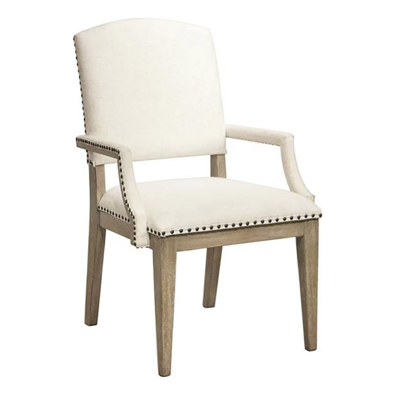 Bowery Hill Assembled 18.5'' Wood/Fabric Dining Arm Chair in Natural/White