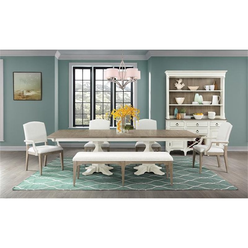 Bowery Hill Assembled 18.5'' Wood/Fabric Dining Arm Chair in Natural/White