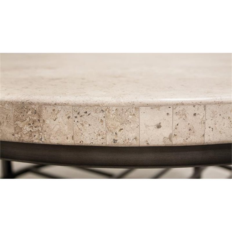 Bowery Hill Contemporary Round Stone Top Coffee Table in Alabaster Travertine