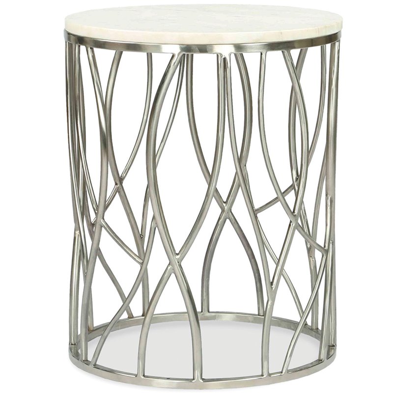 Bowery Hill Contemporary 18" Round Marble Top End Table in White