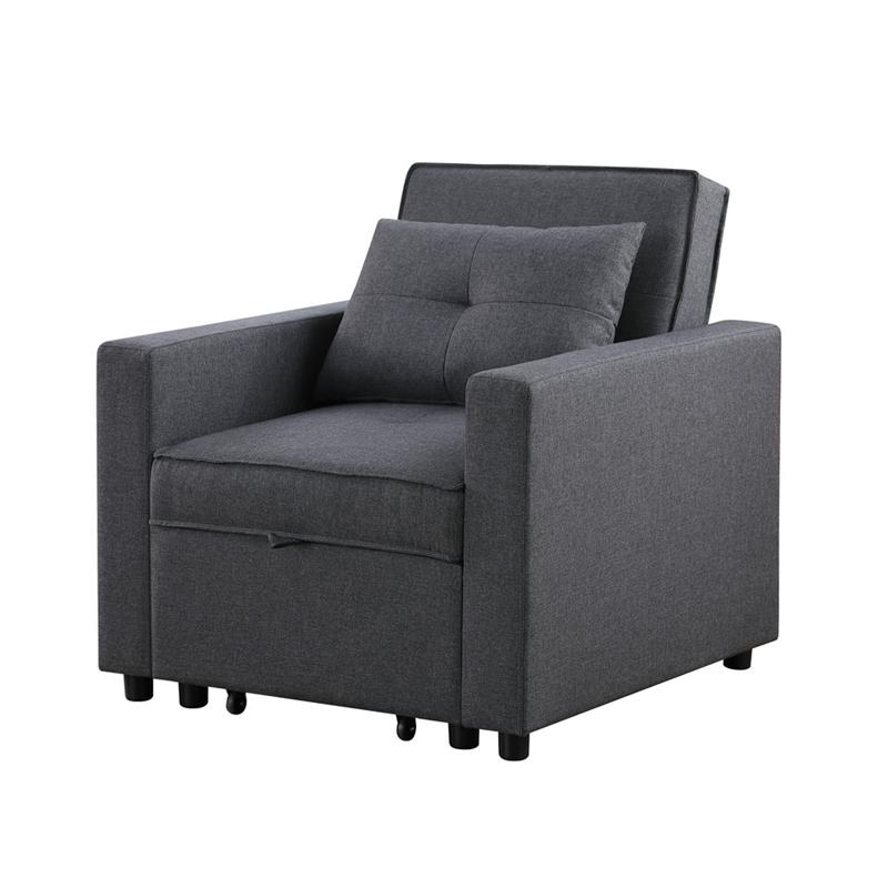 Bowery Hill Dark Gray Linen Fabric Convertible Sleeper Chair with Side Pocket
