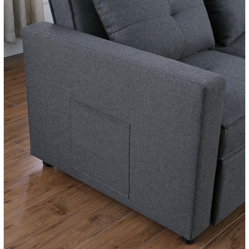 Bowery Hill Dark Gray Linen Fabric Convertible Sleeper Chair with Side Pocket