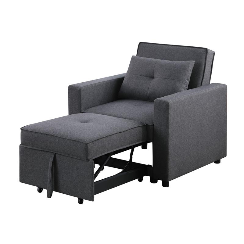 Bowery Hill Dark Gray Linen Fabric Convertible Sleeper Chair with Side ...