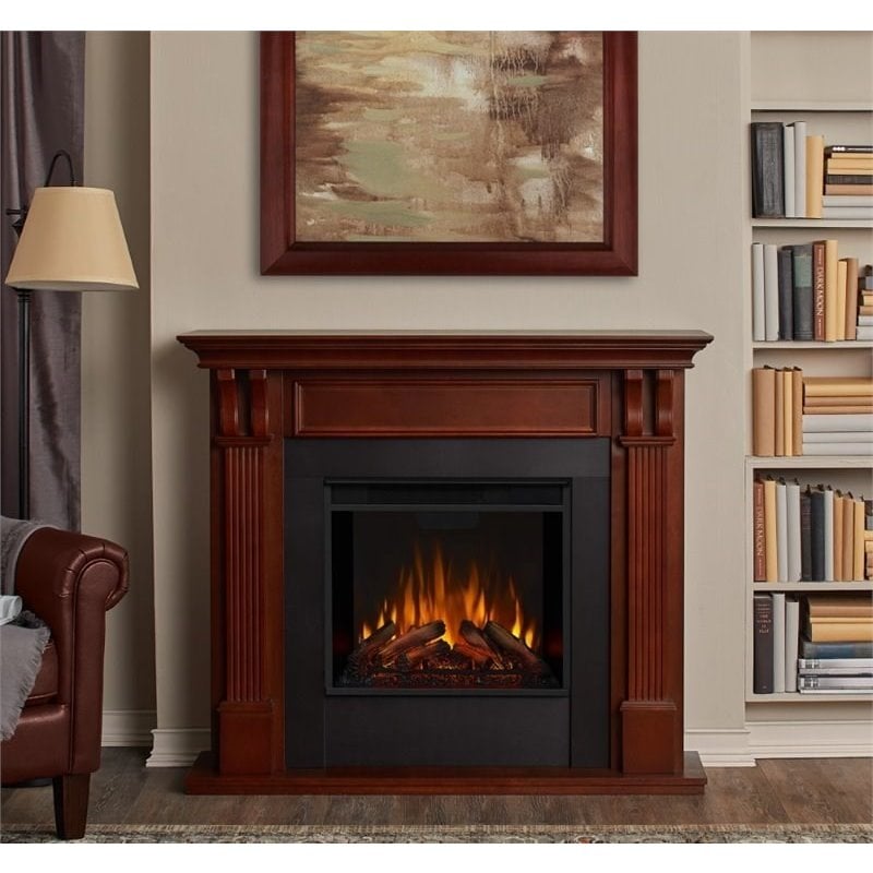 Bowery Hill Traditional Solid Wood Electric Fireplace in Mahogany