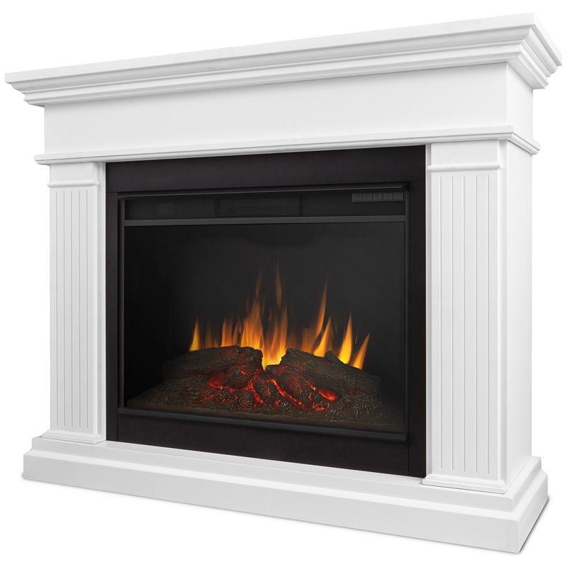 Bowery Hill Contemporary 55.5 Electric Solid Wood Fireplace In White