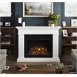 Bowery Hill Solid Wood White Electric Fireplace Rectangular Thermostat Timer 43.25