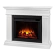 Bowery Hill Solid Wood White Electric Fireplace Rectangular Thermostat Timer 43.25