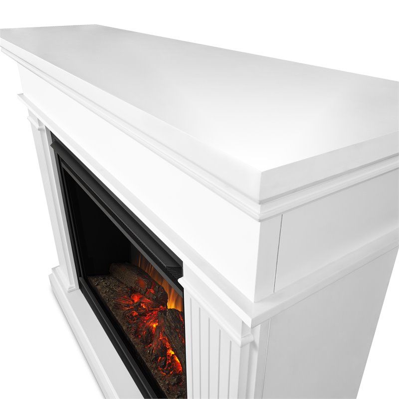 Bowery Hill Solid Wood White Electric Fireplace Rectangular Thermostat Timer 43.25