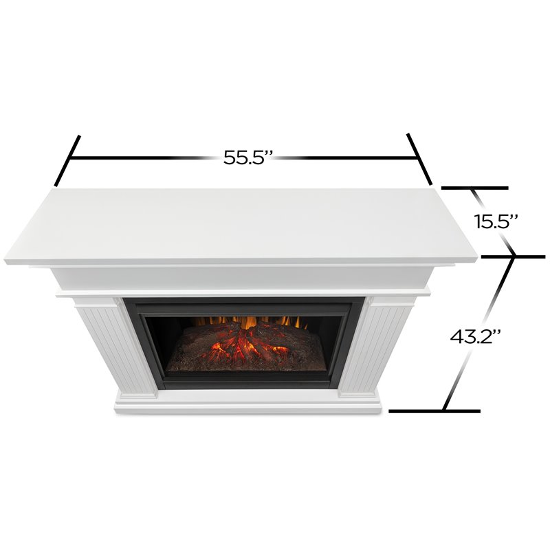 Bowery Hill Solid Wood White Electric Fireplace Rectangular Thermostat Timer 43.25