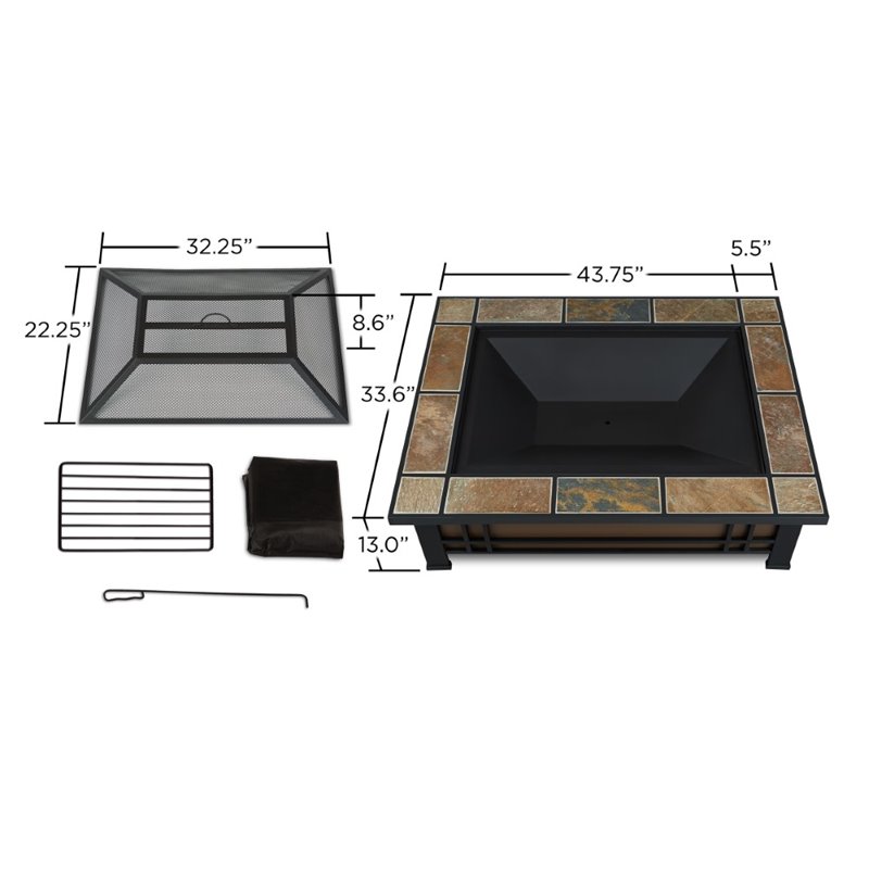 Bowery Hill Contemporary Wood Burning Fire Pit in Natural Slate Tile