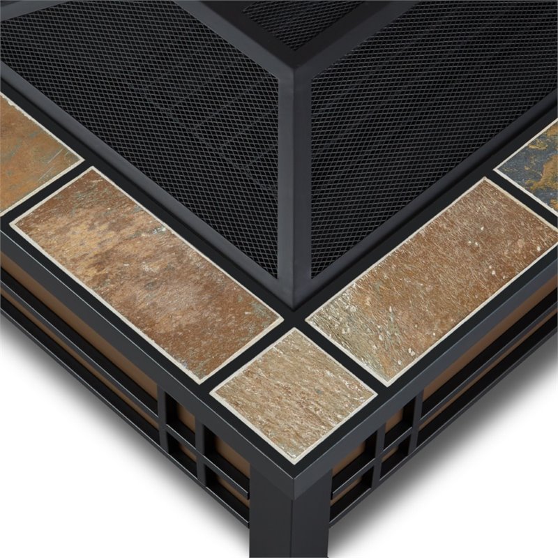 Bowery Hill Contemporary Wood Burning Fire Pit in Natural Slate Tile