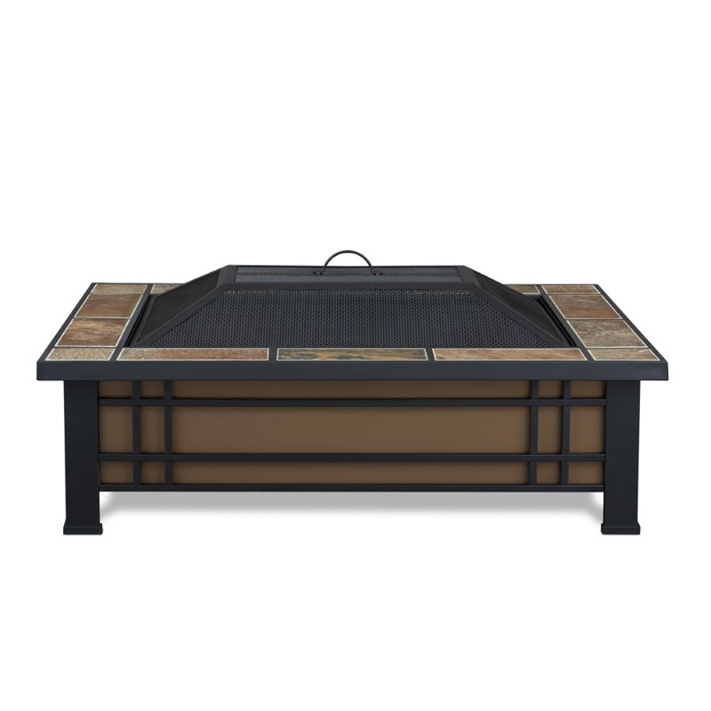 Bowery Hill Contemporary Wood Burning Fire Pit in Natural Slate Tile