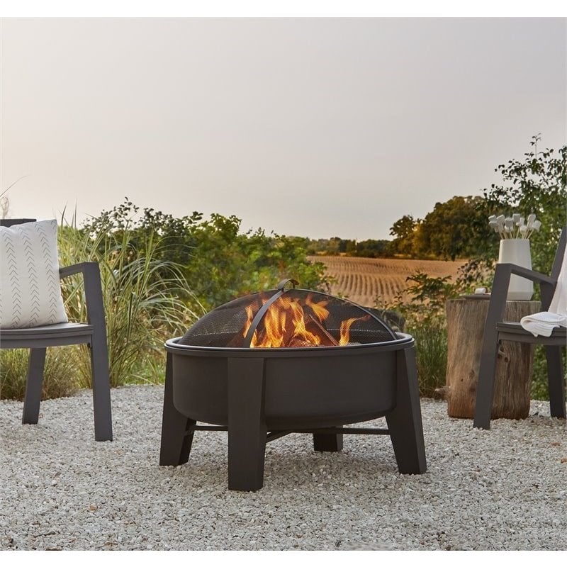 Bowery Hill Modern Wood-Burning Iron Fire Pit in Black
