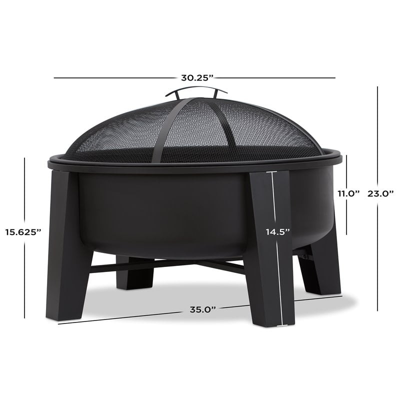 Bowery Hill Modern Wood-Burning Iron Fire Pit in Black