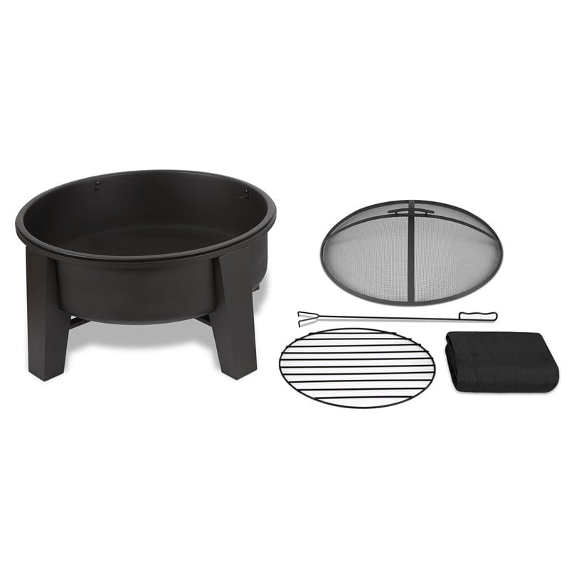 Bowery Hill Modern Wood-Burning Iron Fire Pit in Black