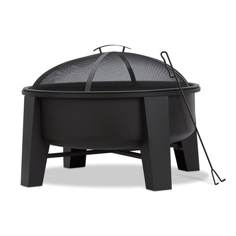 Bowery Hill Modern Wood-Burning Iron Fire Pit in Black