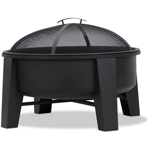 bowery hill modern wood-burning iron fire pit in black