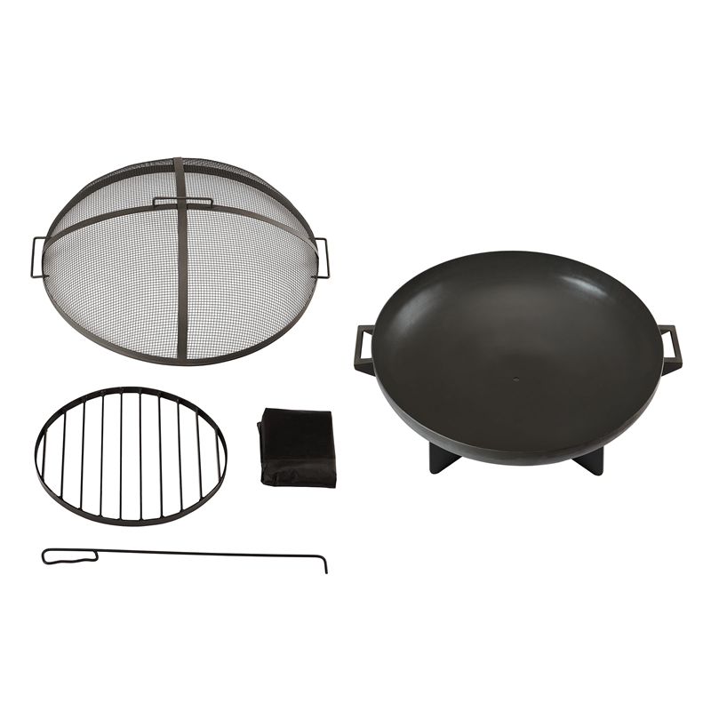 Bowery Hill Mid-Century Outdoor Steel Fire Bowl in Gray