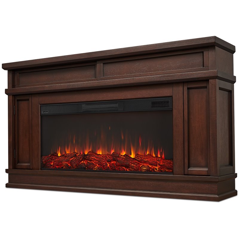 Bowery Hill Hardwood Veneer Dark Walnut Electric Fireplace Rectangular Adjustable Heat 60.13